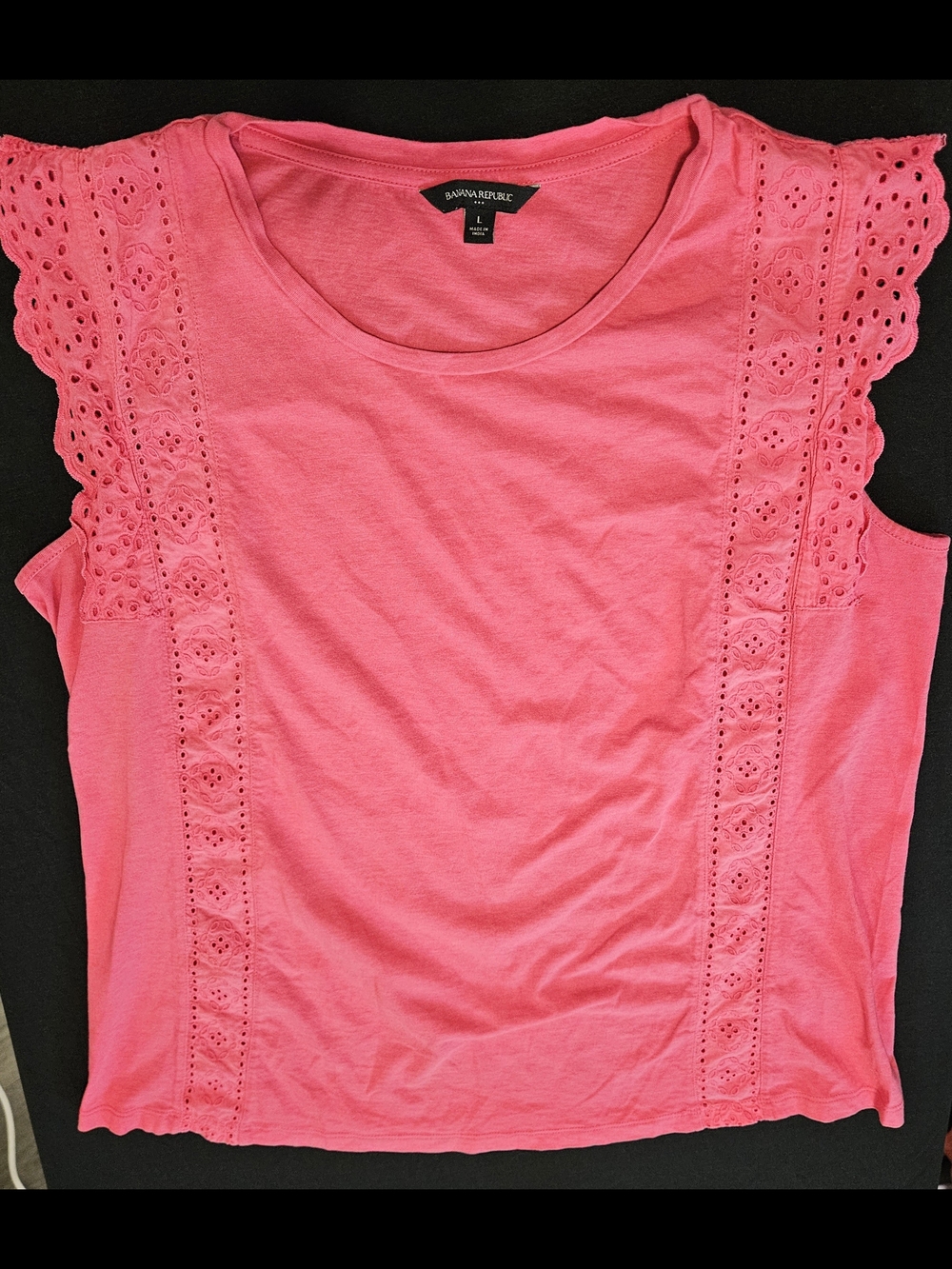 Banana Republic Coral Pink Eyelet Trim Sleeveless Tank